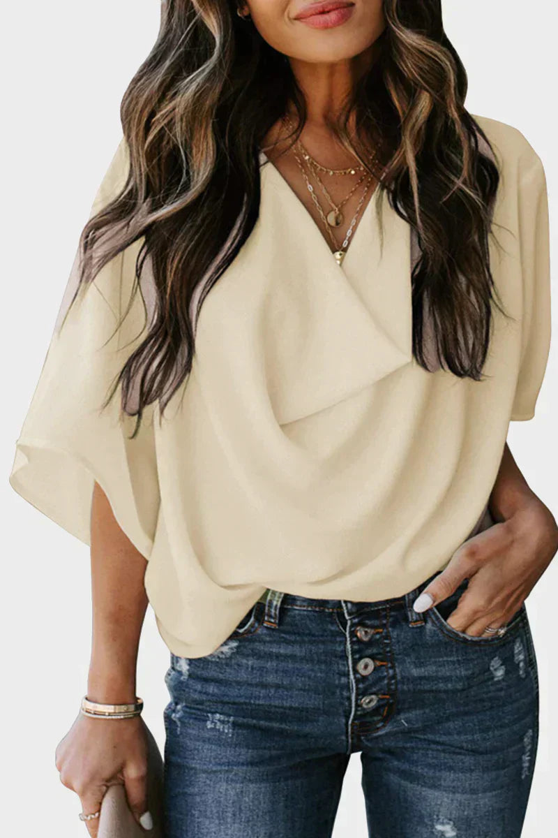 CM Casual sólido patchwork V-cuello tops