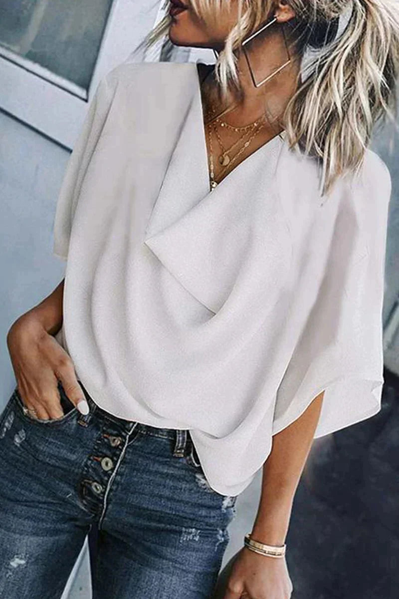 CM Casual sólido patchwork V-cuello tops