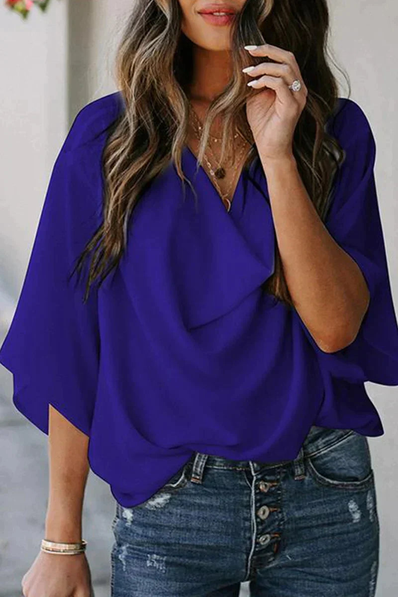 CM Casual sólido patchwork V-cuello tops