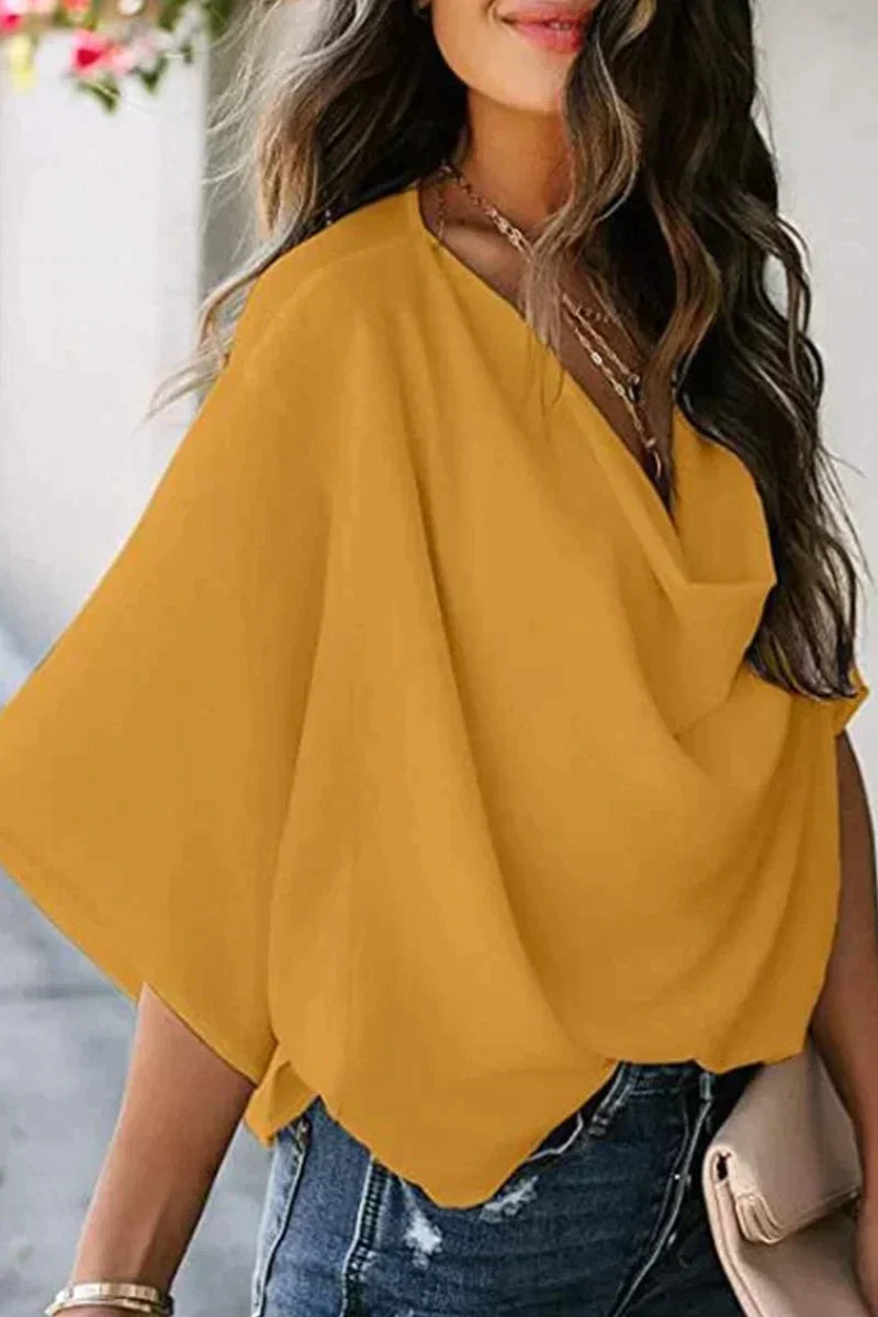 CM Casual sólido patchwork V-cuello tops