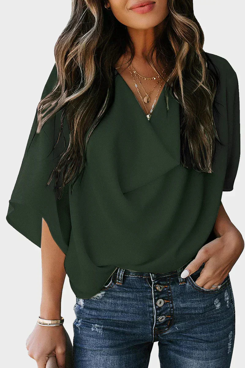 CM Casual sólido patchwork V-cuello tops