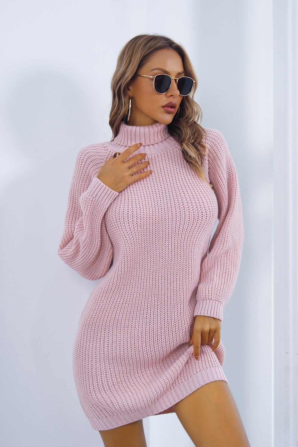 CM | Mini vestido de jersey con cuello alto y botones para mujer