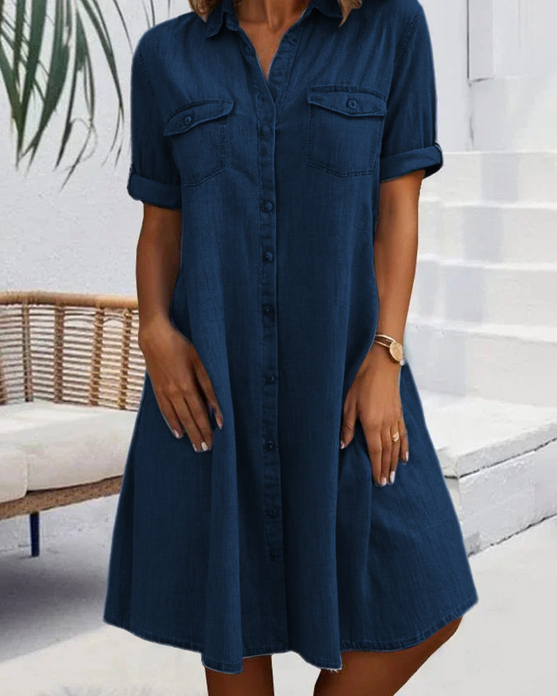 CM | Vestido midi de manga corta con cierre de botones