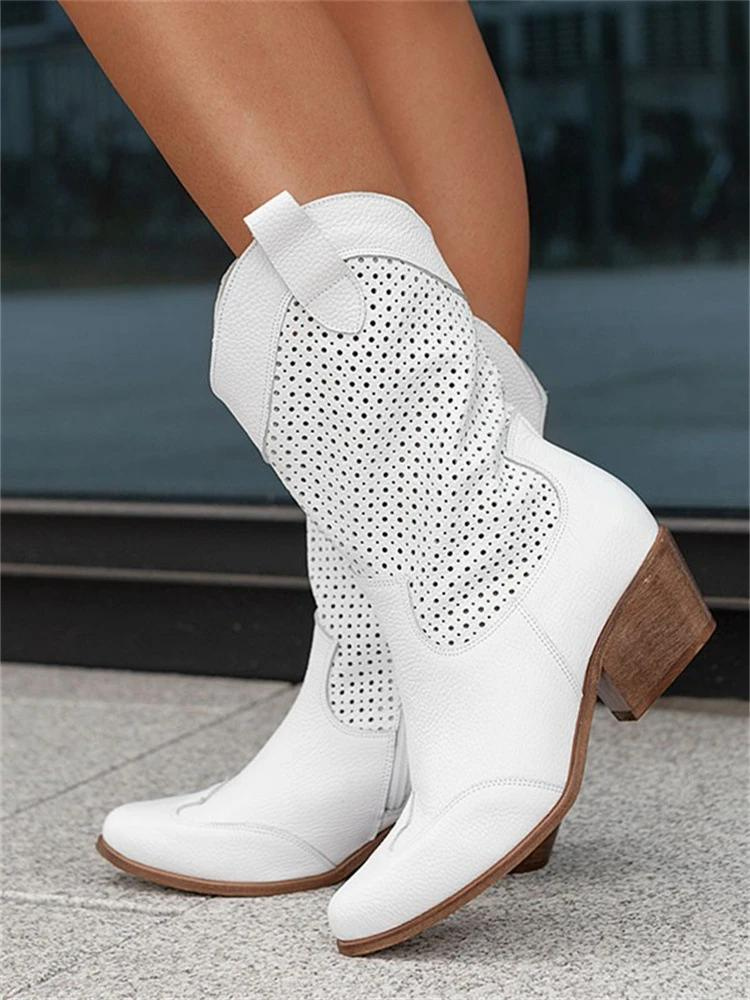 CM | Tacón Medio Alto Branded Ante Corte Bajo Botas Mujer Trendy