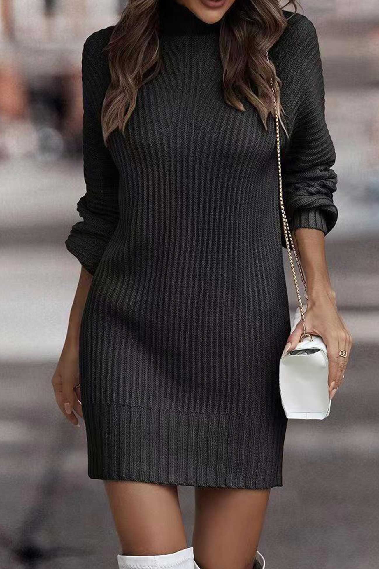 CM | Vestido jersey de moda con cuello desplegable para conjuntos chic