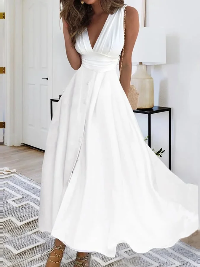 CM | Elegante vestido largo de banquete con escote en V entrecruzado