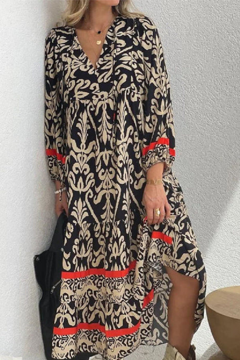 CM | Elegante maxi vestido bohemio estampado
