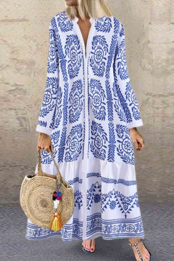 CM | Vestido largo con cuello alto y estampado callejero