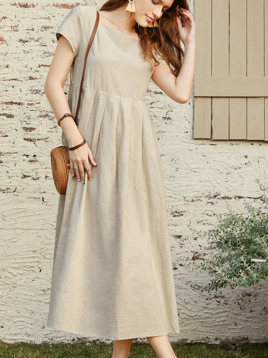 CM | Algodón y lino Vestido casual monocromo