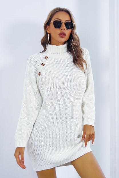 CM | Mini vestido de jersey con cuello alto y botones para mujer