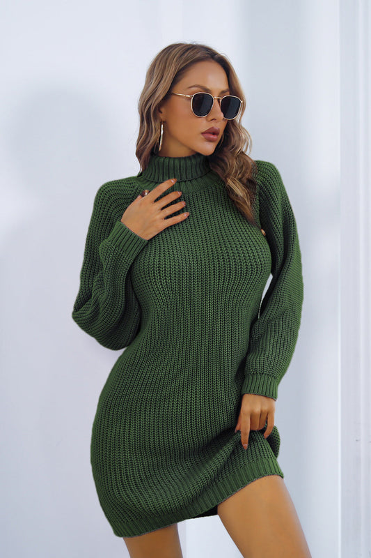 CM | Mini vestido de jersey con cuello alto y botones para mujer