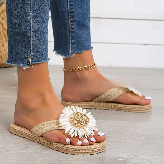 CM | Sandalias planas de mujer bohemias casuales con flor