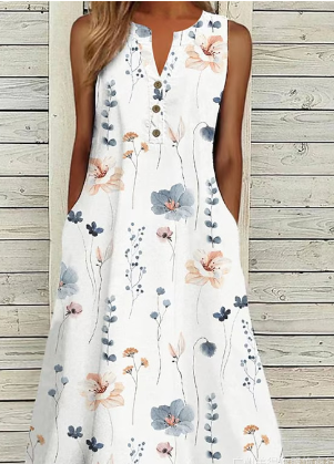 CM | Mini vestido sin mangas con estampado de plantas frescas