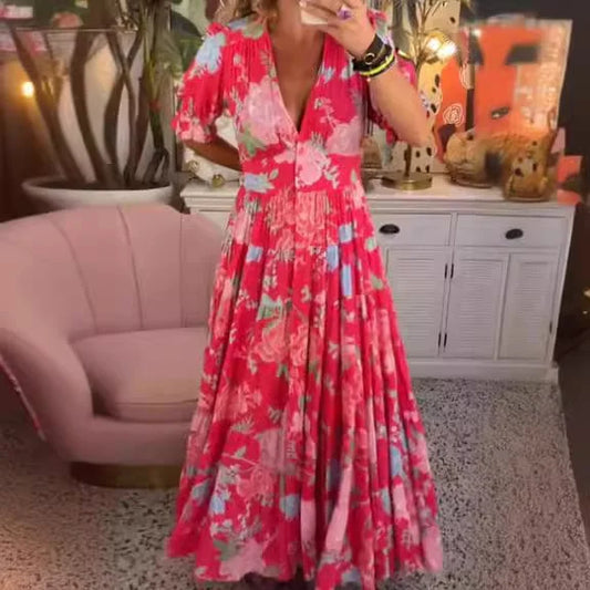 CM | Cómodo vestido largo con cuello en V y bolsillo