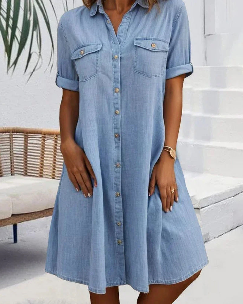 CM | Vestido midi de manga corta con cierre de botones