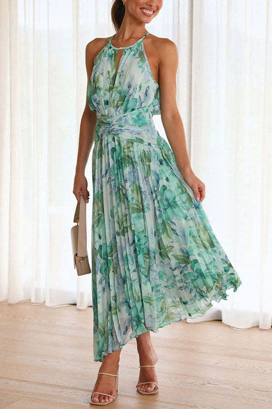 CM | Vestido midi plisado con escote y flores