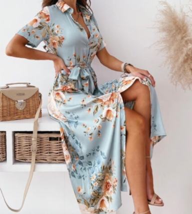 CM | Vestido midi con escote en V y manga corta