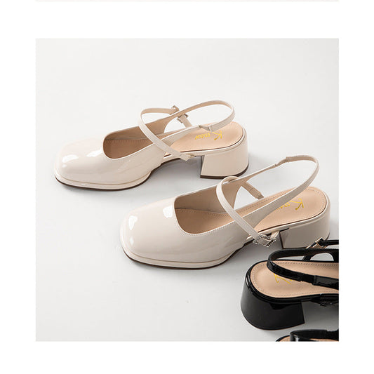 CM | Tacones de imitación de cuero de las señoras de la hebilla del bloque