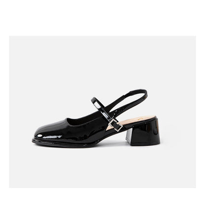 CM | Tacones de imitación de cuero de las señoras de la hebilla del bloque
