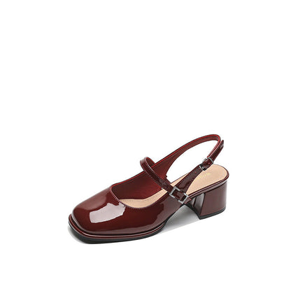 CM | Tacones de imitación de cuero de las señoras de la hebilla del bloque