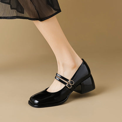 CM | Zapatos vintage con doble correa y tacón de bloque