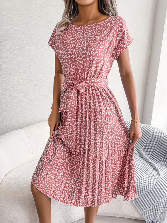 CM | Vestido midi con lazo y estampado floral escote redondo trapecio