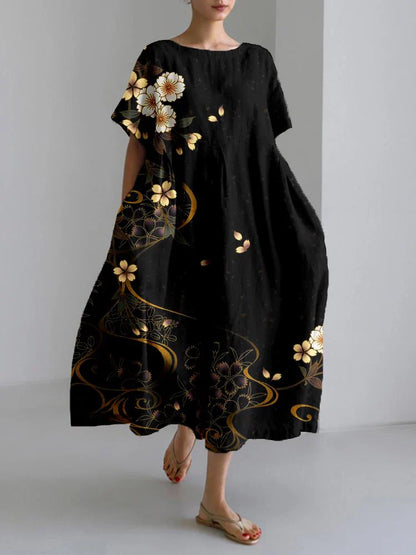 CM | 2024 Nuevo Mujeres Cuello Redondo Vestido Largo Casual Verano Talla Grande Fresco Vestido Estampado Pez Calle Vacaciones Vestido Manga Corta