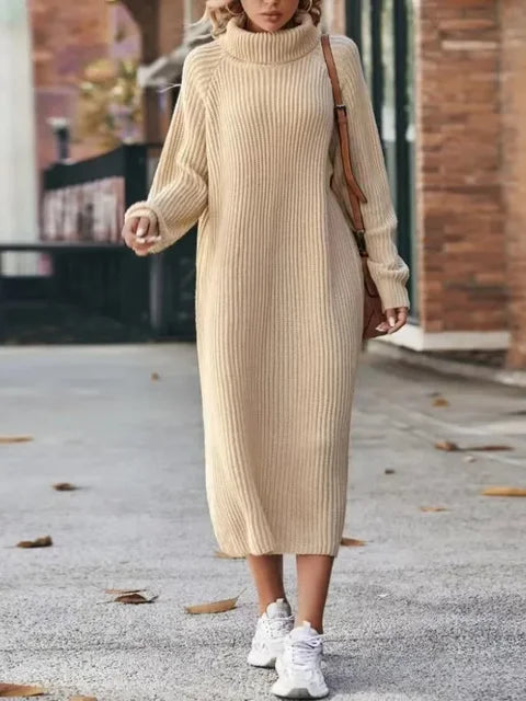 CM | Vestido jersey de punto para mujer con cuello alto