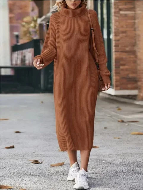 CM | Vestido jersey de punto para mujer con cuello alto