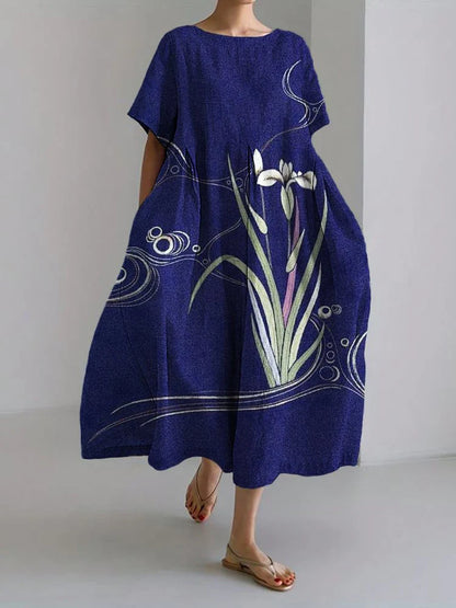 CM | 2024 Nuevo Mujeres Cuello Redondo Vestido Largo Casual Verano Talla Grande Fresco Vestido Estampado Pez Calle Vacaciones Vestido Manga Corta