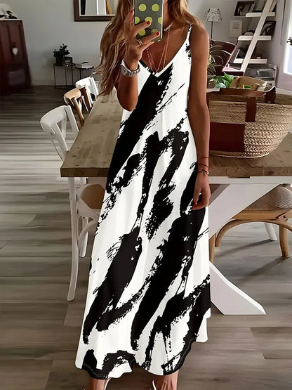 CM | 2024 Nuevo Vintage Ethnic Print Ladies Elegant Dress Summer Ladies Casual Sleeveless Dress Street Fashion Ladies Long Dress