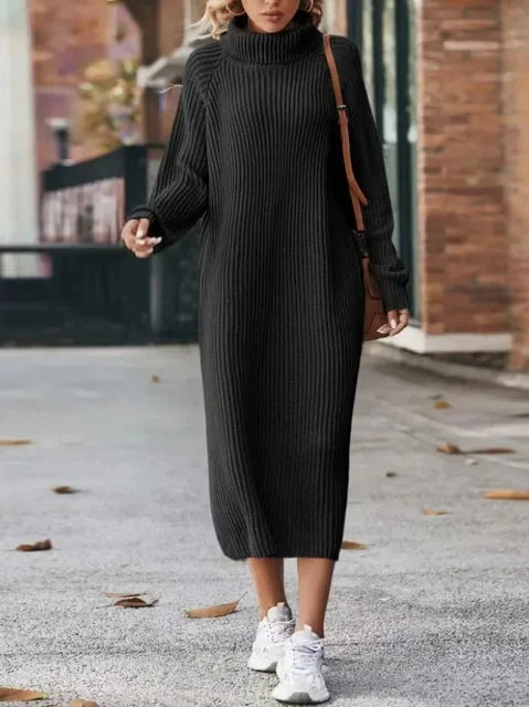 CM | Vestido jersey de punto para mujer con cuello alto