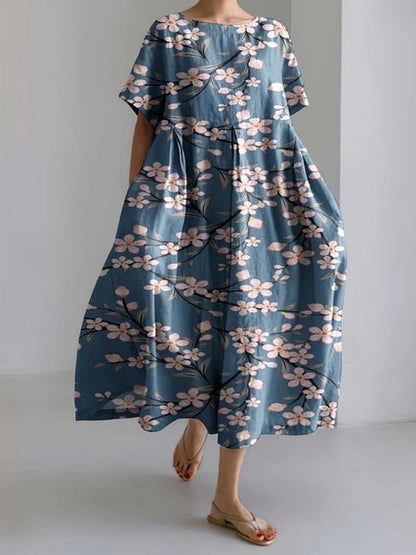 CM | 2024 Nuevo Mujeres Cuello Redondo Vestido Largo Casual Verano Talla Grande Fresco Vestido Estampado Pez Calle Vacaciones Vestido Manga Corta