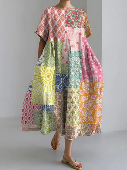 CM | 2024 Nuevo Mujeres Cuello Redondo Vestido Largo Casual Verano Talla Grande Fresco Vestido Estampado Pez Calle Vacaciones Vestido Manga Corta