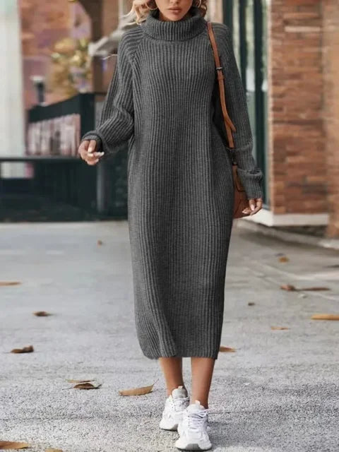 CM | Vestido jersey de punto para mujer con cuello alto