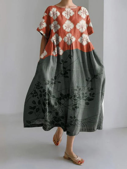 CM | 2024 Nuevo Mujeres Cuello Redondo Vestido Largo Casual Verano Talla Grande Fresco Vestido Estampado Pez Calle Vacaciones Vestido Manga Corta