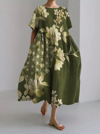 CM | 2024 Nuevo Mujeres Cuello Redondo Vestido Largo Casual Verano Talla Grande Fresco Vestido Estampado Pez Calle Vacaciones Vestido Manga Corta