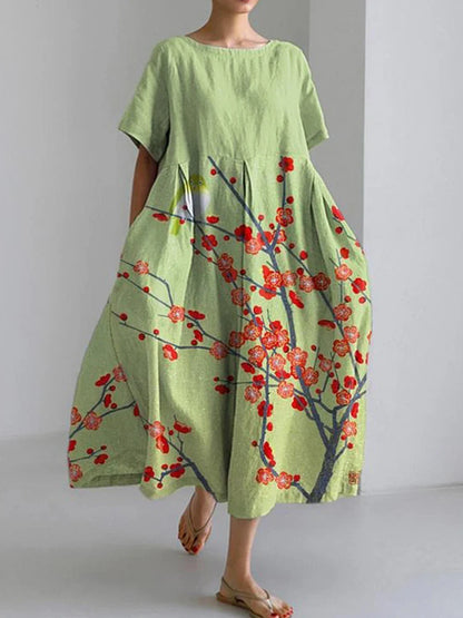 CM | 2024 Nuevo Mujeres Cuello Redondo Vestido Largo Casual Verano Talla Grande Fresco Vestido Estampado Pez Calle Vacaciones Vestido Manga Corta