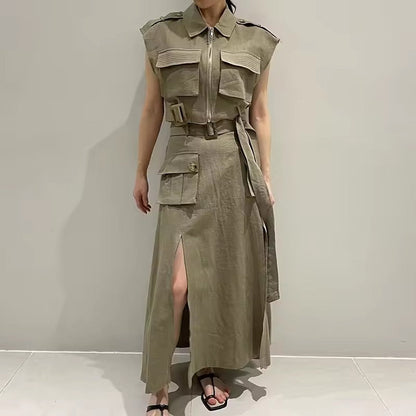 CM | Elegante vestido con cintura alta y detalles de cárdigan