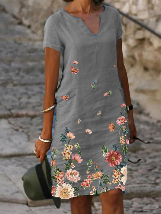 CM | 2024 Verano Elegante Vestido de Mujer Oversize Impreso V-Cuello Vestidos Mujer Primavera Trendy Playa Moda Casual Ropa Suelta Señoras