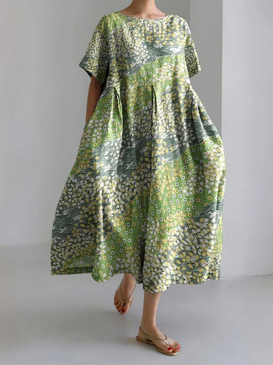 CM | 2024 Nuevo Mujeres Cuello Redondo Vestido Largo Casual Verano Talla Grande Fresco Vestido Estampado Pez Calle Vacaciones Vestido Manga Corta