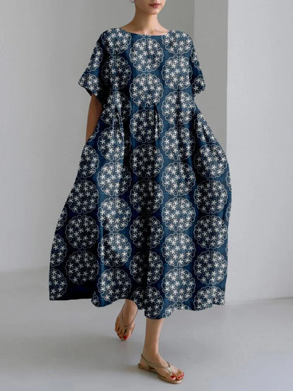 CM | 2024 Nuevo Mujeres Cuello Redondo Vestido Largo Casual Verano Talla Grande Fresco Vestido Estampado Pez Calle Vacaciones Vestido Manga Corta