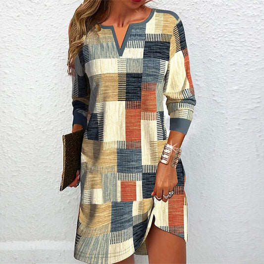 CM | Minivestido informal con cuello en V y manga larga