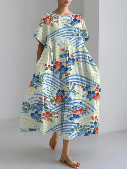 CM | 2024 Nuevo Mujeres Cuello Redondo Vestido Largo Casual Verano Talla Grande Fresco Vestido Estampado Pez Calle Vacaciones Vestido Manga Corta