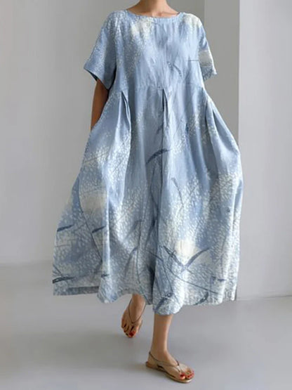 CM | 2024 Nuevo Mujeres Cuello Redondo Vestido Largo Casual Verano Talla Grande Fresco Vestido Estampado Pez Calle Vacaciones Vestido Manga Corta