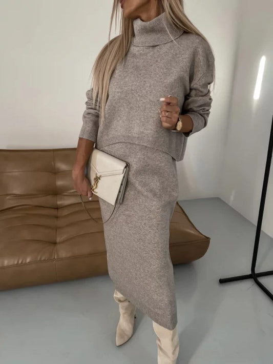 CM | Conjunto de vestido largo y elegante jersey de cuello alto