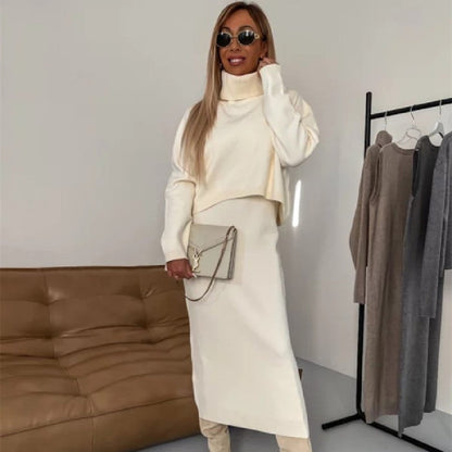 CM | Conjunto de vestido largo y elegante jersey de cuello alto