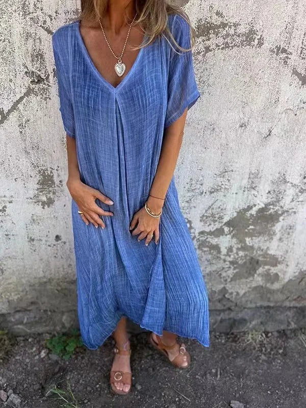 CM | Vestido midi de algodón y lino con escote en V