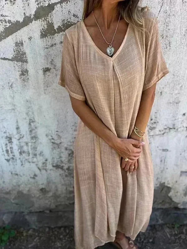 CM | Vestido midi de algodón y lino con escote en V