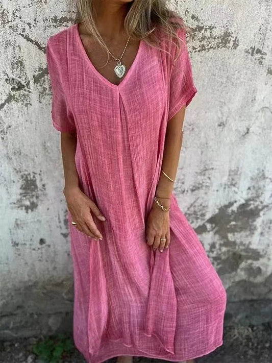 CM | Vestido midi de algodón y lino con escote en V